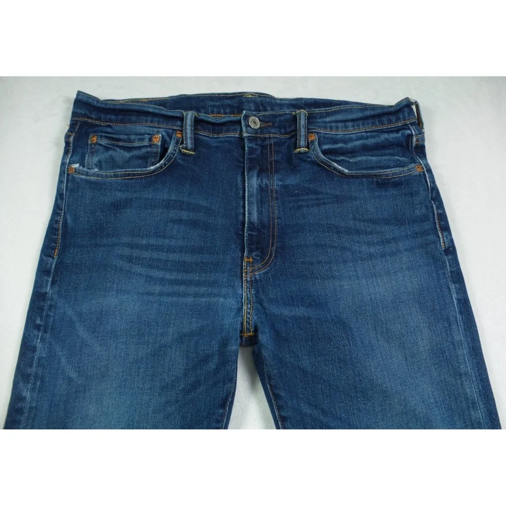 Levis 513 Mens Jeans 34 x 32 Blue Denim Slim Fit Straight Leg Mid Rise Stretch